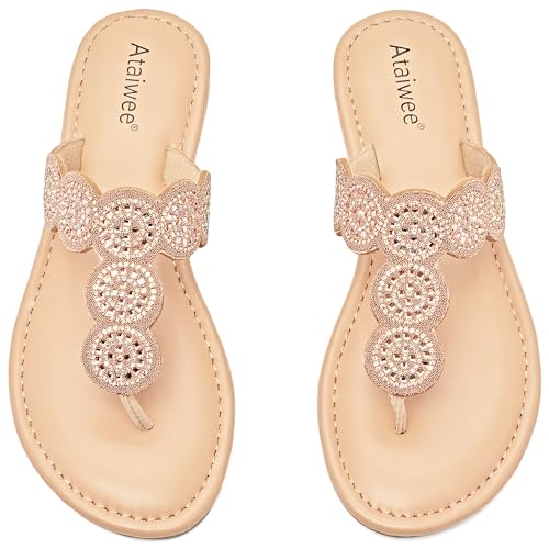 41iags9bvML.jpg Women's Flat Slide Sandals - Casual Bling Bohemian Thong Slip on Summer Flat Sandals.