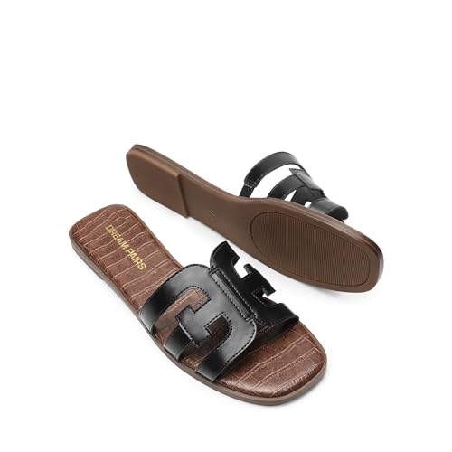 41mu3a499JL.jpg Women's Slip-on Slides Open Toe Dressy Flat Slide Sandals Fashion Classic Summer Beach Slippers