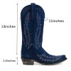41ncwYpU1KL.jpg Vintage Embroidered Cowboy Boots Women Mid Calf Western Boots Suede Low Chunky Stacked Heel Square-Pointy Toe Short Cowgirl