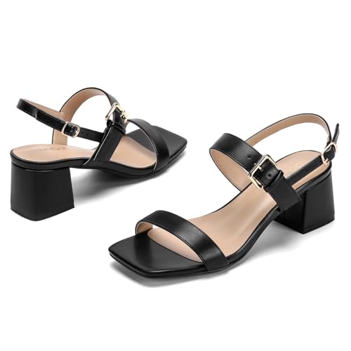 41sDhPa3RAL.jpg Women's Heeled Sandals Block Chunky Square Open Toe Ankle Strap Heel Wide Feet Dress Sandals