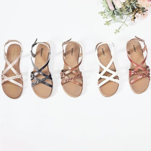 41sT6wWqpPL.jpg Women's Flat Slide Sandals-Adjustable Double Elastic Bands,Crossover Straps,Fashion Casual Summer Flat Sandals.
