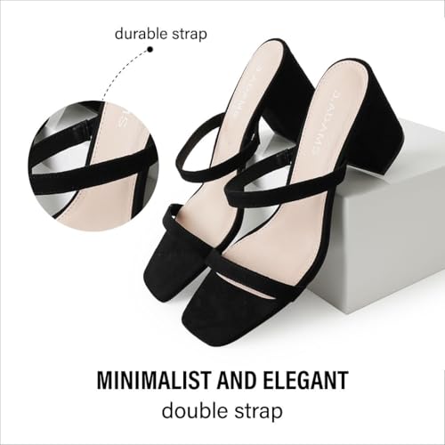 Stormi Heeled Sandals Women Dressy Summer Flat Mules- Square Toe Double Band Low Block Heel Sandals - Chunky Sandals for Women -