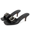 41t6Shml4vL.jpg Black Kitten Heel Sandals Stiletto Low Heels Slip On Slides Mule Sandal Square Open Toe Dress Shoes for Women