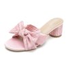 41v5rVHrGaL.jpg Women's Bowknot Low Chunky Heels Mules Sandals Slip on Pleated Bow Heels Wedding Bridal Party Dress Shoes