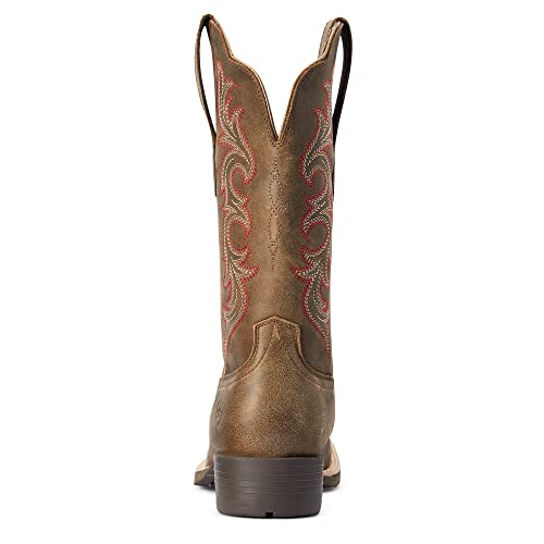 41wU2wOnObL.jpg Womens Hybrid Rancher Stretchfit Embroidered Square Toe Casual Boots Mid Calf Low Heel 1-2" - Brown