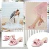 41wvc7DtwNL.jpg Women's Bowknot Low Chunky Heels Mules Sandals Slip on Pleated Bow Heels Wedding Bridal Party Dress Shoes