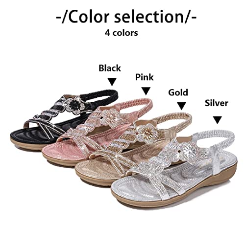 Rhinestone Sandals for Women Flat - Trendy Sparkling Boho Ladies' Flat Sandals,Beautiful Sparkling Boho Ladies' Flat Sandals for