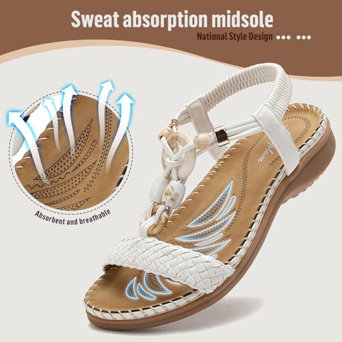 51B1PMoInzL.jpg Women Sandals Arch Support Handmade Bohemian Braided Flat Sandals Comfort Walking Beach Ankle Elastic Summer Shoes