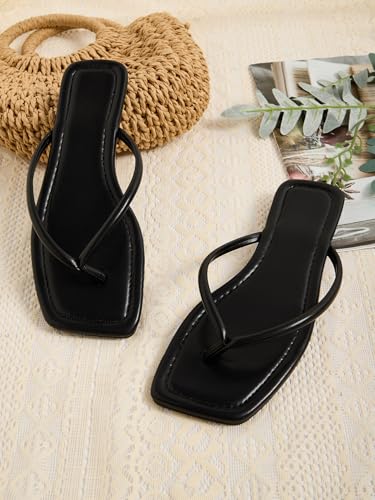 51FHOHst-wL.jpg Women's Square Open Toe Flip Flop Minimalist Thong Flat Sandals Slide On Summer Vacation 2025 Dressy Shoes