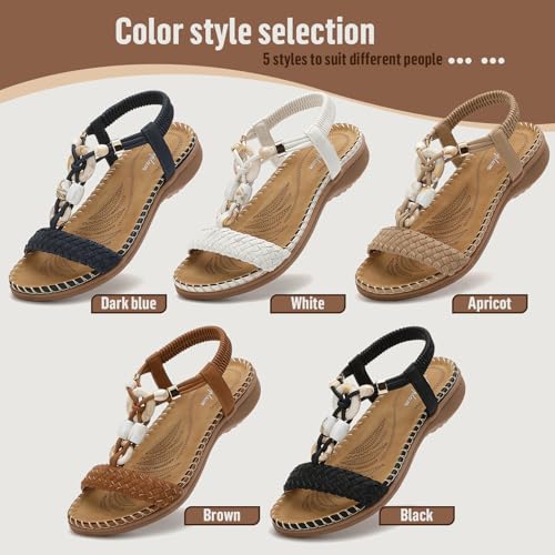 51I6D0Sp6iL.jpg Women Sandals Arch Support Handmade Bohemian Braided Flat Sandals Comfort Walking Beach Ankle Elastic Summer Shoes