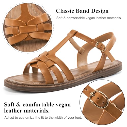51JahADrZL.jpg Women's Flat Sandals Dressy: Summer Gladiator Dress Sandals 2025 Comfortable Slip On Walking Beach Footwear Slingback