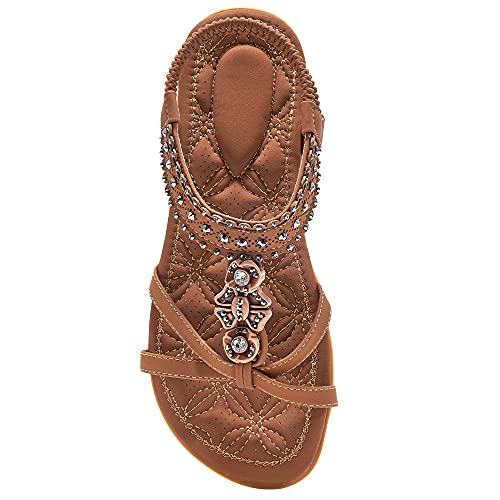 51PHXJZgJYS.jpg Womens Sandals Shoes Comfort Walking with Non Slip on Casual Summer Beach Shoes Dress Ankle Elastic Jeweled Bohemian Flats