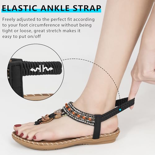 51dMYGb12mL.jpg Sandals Women Dressy Flats: Bohemian Flat Sandals for Women Comfortable Summer Casual Flip Flops Elastic Ankle Strap