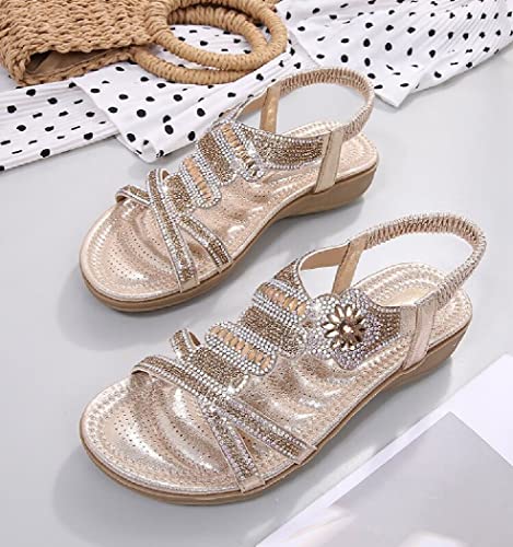 Rhinestone Sandals for Women Flat - Trendy Sparkling Boho Ladies' Flat Sandals,Beautiful Sparkling Boho Ladies' Flat Sandals for