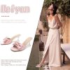 51srzQa244L.jpg Women's Bowknot Heeled Sandals Square Toe Pleated Bow Heels Slippers Stilettos Mules Slip on Wedding Party Dress Shoe