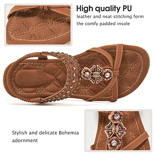 51tYYexAGCL.jpg Womens Sandals Shoes Comfort Walking with Non Slip on Casual Summer Beach Shoes Dress Ankle Elastic Jeweled Bohemian Flats