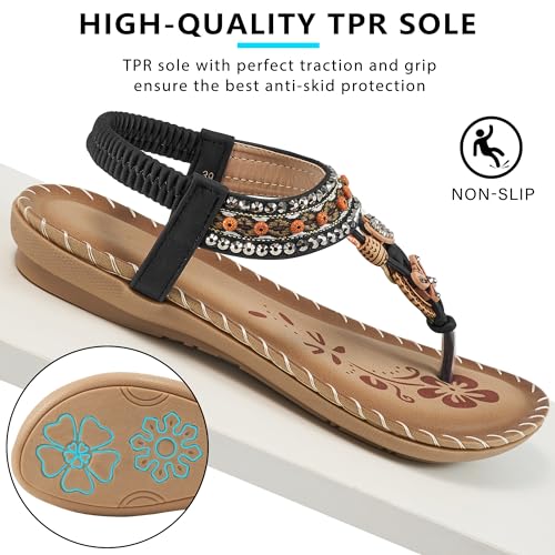 51v6-MSQpTL.jpg Sandals Women Dressy Flats: Bohemian Flat Sandals for Women Comfortable Summer Casual Flip Flops Elastic Ankle Strap