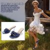 51whfvioVBL.jpg Women's Bowknot Heeled Sandals Square Toe Pleated Bow Heels Slippers Stilettos Mules Slip on Wedding Party Dress Shoe
